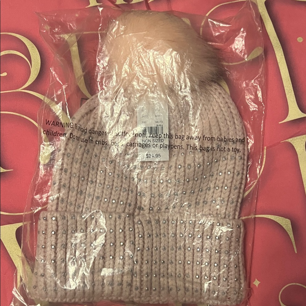 New York & Company Pink Knit Hat with Pom Pom